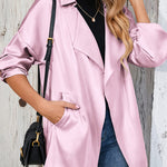 Womens Oversized Blazer Jackets Satin Roll Sleeve Open Front Casual Work Cardigan Jacket with Pockets - Nadorine (Us Only)