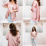 Womens Oversized Blazer Jackets Satin Roll Sleeve Open Front Casual Work Cardigan Jacket with Pockets - Nadorine (Us Only)
