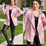 Womens Oversized Blazer Jackets Satin Roll Sleeve Open Front Casual Work Cardigan Jacket with Pockets - Nadorine (Us Only)