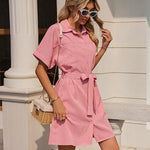Women's Shirt Dress Button Down V Neck Blouse Short Roll-up Sleeve Tunic Tops with Pockets - Nadorine (Us Only)