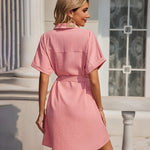Women's Shirt Dress Button Down V Neck Blouse Short Roll-up Sleeve Tunic Tops with Pockets - Nadorine (Us Only)