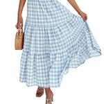 Women's Boho Elastic High Waist Ruffle A Line Swing Beach Long Maxi Skirt with Pockets - Nadorine (Us Only)