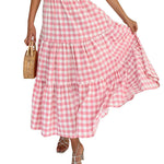 Women's Boho Elastic High Waist Ruffle A Line Swing Beach Long Maxi Skirt with Pockets - Nadorine (Us Only)