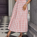 Women's Boho Elastic High Waist Ruffle A Line Swing Beach Long Maxi Skirt with Pockets - Nadorine (Us Only)