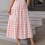 Women's Boho Elastic High Waist Ruffle A Line Swing Beach Long Maxi Skirt with Pockets - Nadorine (Us Only)