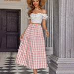 Women's Boho Elastic High Waist Ruffle A Line Swing Beach Long Maxi Skirt with Pockets - Nadorine (Us Only)