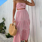 Women's Boho Elastic High Waist Ruffle A Line Swing Beach Long Maxi Skirt with Pockets - Nadorine (Us Only)
