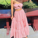 Women's Boho Elastic High Waist Ruffle A Line Swing Beach Long Maxi Skirt with Pockets - Nadorine (Us Only)