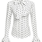 Women Bow Tie Neck Blouses Ruffle Long Sleeve Shirts Button-Down Office Work Casual Tops XS-3XL - Nadorine (Us Only)