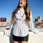 Women Bow Tie Neck Blouses Ruffle Long Sleeve Shirts Button-Down Office Work Casual Tops XS-3XL - Nadorine (Us Only)