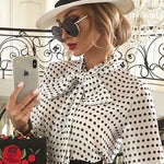 Women Bow Tie Neck Blouses Ruffle Long Sleeve Shirts Button-Down Office Work Casual Tops XS-3XL - Nadorine (Us Only)