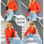 Zeagoo Women's V Neck Twist Hem Blouse Long Sleeve Crop Top Casual Button Shirts
