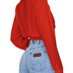 Zeagoo Women's V Neck Twist Hem Blouse Long Sleeve Crop Top Casual Button Shirts