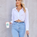 Zeagoo Women's V Neck Twist Hem Blouse Long Sleeve Crop Top Casual Button Shirts