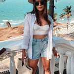 Nadorine 3/4 Sleeve Shirts Button Down Beach Cover Up