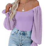 Puff Long Sleeve Bodysuit Leotard Sheer Top - Nadorine (Us Only)
