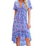 Nadorine Women's Bohemian Floral Tie Front V Neck Midi Dresses