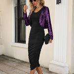 Sequin Shrug Glitter Bolero Jackets with Sparkly Blazer Long Sleeve Cropped Cardigan - Nadorine (Us Only)