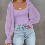 Puff Long Sleeve Bodysuit Leotard Sheer Top - Nadorine (Us Only)