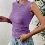 Nadorine High Neck Tank Top Casual Ribbed Knit Shirts