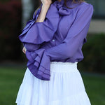 Women Bow Tie Neck Blouses Ruffle Long Sleeve Shirts Button-Down Office Work Casual Tops XS-3XL - Nadorine (Us Only)