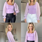 Puff Long Sleeve Bodysuit Leotard Sheer Top - Nadorine (Us Only)