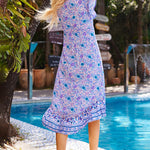 Nadorine Women's Bohemian Floral Tie Front V Neck Midi Dresses