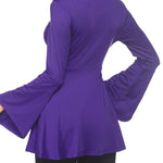 Nadorine Women's Sexy V-Neck Pleated Front Long Bell Sleeve Blouse Tops