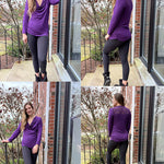 Womens Long Sleeve Ruched Top Slim Fitted Cowl Neck Wrap Shirts with Side Shirring - Nadorine (Us Only)