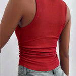 Round Neck Sleeveless Side Ruched Tank Slim Fit Ribbed Racerback Tank Top