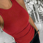 Round Neck Sleeveless Side Ruched Tank Slim Fit Ribbed Racerback Tank Top