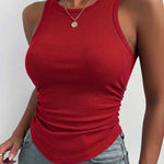 Round Neck Sleeveless Side Ruched Tank Slim Fit Ribbed Racerback Tank Top