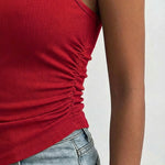 Round Neck Sleeveless Side Ruched Tank Slim Fit Ribbed Racerback Tank Top