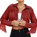Long Sleeve Crop Denim Jacket - Nadorine (Us Only)