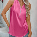 Womens Satin Tops V Neck Silk Tank Top Summer Camisole Sleeveless Blouse Loose Cami Zipper Basic Shirt - Nadorine (Us Only)