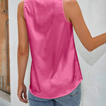 Womens Satin Tops V Neck Silk Tank Top Summer Camisole Sleeveless Blouse Loose Cami Zipper Basic Shirt - Nadorine (Us Only)