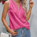 Womens Satin Tops V Neck Silk Tank Top Summer Camisole Sleeveless Blouse Loose Cami Zipper Basic Shirt - Nadorine (Us Only)