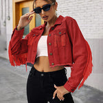 Long Sleeve Crop Denim Jacket - Nadorine (Us Only)