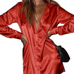 Long Sleeve Satin Shirt Dress - Nadorine (Us Only)