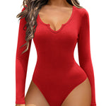 Nadorine Women's long sleeve bodysuit Sexy V Neck Body Suit Double Lined Tops Slim Fit Stretchy Layer Top Classic Jumpsuit