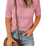Nadorine Women Short Sleeve Knit Openwork Pullover