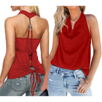 Nadorine Cowl Neck Halter Top Sleeveless Backless Shirt