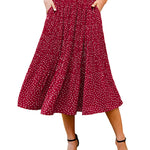 Women's Midi Skirts Elastic High Waist Skirt Polka Dot Casual Pleated Skirt with Pockets - Nadorine (Us Only)