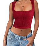 Nadorine Sleeveless Crop Top Square Neck Tank Top