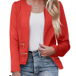 Zeagoo Womens Blazer Cropped Open Front Zipper Dress Jacket O Neck Casual Office Suit Jacket