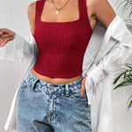 Nadorine Sleeveless Crop Top Square Neck Tank Top