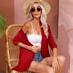 Nadorine Women's 3/4 Sleeve Draped Ruffles Cardigan