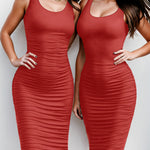 Nadorine Sexy Ruched Bodycon Dress for Women, Midi Stretchy Sleeveless Tank Top Casual Party Club Dresses S-3XL (Us Only)