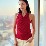 Nadorine Cowl Neck Halter Top Sleeveless Backless Shirt