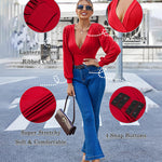 Women Sexy Bodysuits Long Sleeve V Neck Jumpsuits Tops Leotard Shirts - Nadorine (Us Only)